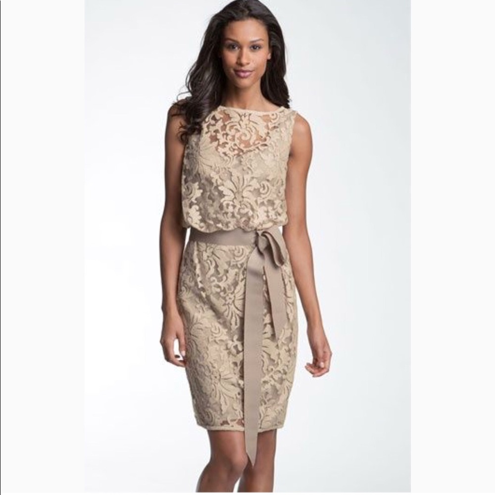 Tadashi Shoji ribbon tie lace overlay dress 16